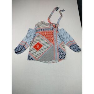 Chicos Blouse Women's 1 Multicolor Cold‎ Shoulder Neck Tie Bohemian Bohostyle